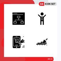 Universal Icon Symbols Group of 4 Modern Solid Glyphs of browser promotion people business shopping Editable Vector Design Elements