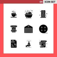 9 Icon Pack Solid Style Glyph Symbols on White Background Simple Signs for general designing vector