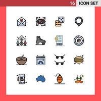 16 concepto de línea rellena de color plano para sitios web móviles y aplicaciones marca de bombilla ubicación de marcador de seguridad elementos de diseño de vectores creativos editables