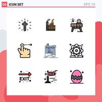 paquete de 9 signos y símbolos modernos de colores planos de línea rellena para medios de impresión web, como el gesto de humo de deslizamiento de la máquina, ver elementos de diseño de vectores editables