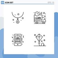 Set of 4 Modern UI Icons Symbols Signs for diamond christmas necklace truck mobile Editable Vector Design Elements