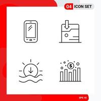 Creative Set of 4 Universal Outline Icons isolated on White Background vector