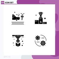 Pack of 4 Modern Solid Glyphs Signs and Symbols for Web Print Media such as accident modeling crash win printing Editable Vector Design Elements