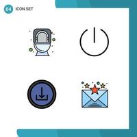 Editable Vector Line Pack of 4 Simple Filledline Flat Colors of bathroom download toilet tumbler email Editable Vector Design Elements