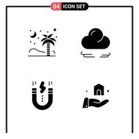 Pack of 4 creative Solid Glyphs of palm design islamic cloud magnet Editable Vector Design Elements