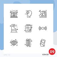 9 Thematic Vector Outlines and Editable Symbols of note product internet detergent spray Editable Vector Design Elements