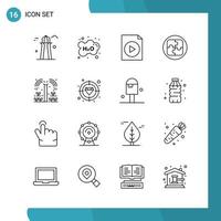 Vector Pack of 16 Outline Symbols Line Style Icon Set on White Background for Web and Mobile