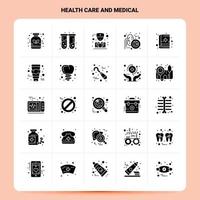 sólido 25 cuidado de la salud y conjunto de iconos médicos diseño de estilo de glifo vectorial conjunto de iconos negros diseño de ideas de negocios web y móviles ilustración vectorial vector