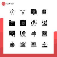 Mobile Interface Solid Glyph Set of 16 Pictograms of patrick clover tool book online Editable Vector Design Elements