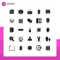 Group of 25 Solid Glyphs Signs and Symbols for christmas knowledge bag book plane Editable Vector Design Elements