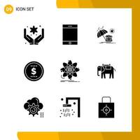 9 Icon Set Solid Style Icon Pack Glyph Symbols isolated on White Backgound for Responsive Website Designing vector