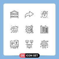 User Interface Pack of 9 Basic Outlines of building maintenance shopping gear seed Editable Vector Design Elements