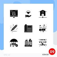 paquete de iconos de vector de stock de 9 signos y símbolos de línea para el dibujo de marcador de mano de llamada de contacto elementos de diseño de vector editables