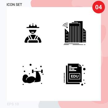 Set of 4 Modern UI Icons Symbols Signs for builder exercise buildings smart weightlifting Editable Vector Design Elements