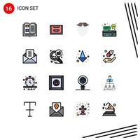 Group of 16 Flat Color Filled Lines Signs and Symbols for keyboard computer deck chat beared Editable Creative Vector Design Elements