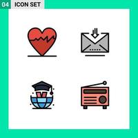 Group of 4 Modern Filledline Flat Colors Set for cardiogram graduation download retrieve fm Editable Vector Design Elements