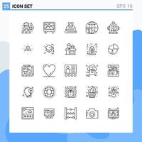 Group of 25 Modern Lines Set for water fire construction worldwide money Editable Vector Design Elements