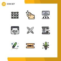 Set of 9 Modern UI Icons Symbols Signs for fencing web seo error meeting Editable Vector Design Elements