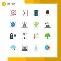 Set of 16 Modern UI Icons Symbols Signs for network world contact ice cream Editable Pack of Creative Vector Design Elements