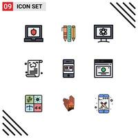 9 User Interface Filledline Flat Color Pack of modern Signs and Symbols of bank travel atom article blog Editable Vector Design Elements