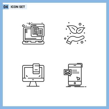 4 User Interface Line Pack of modern Signs and Symbols of technology monitor web startup bulk Editable Vector Design Elements