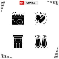 4 Icons Solid Style Grid Based Creative Glyph Symbols for Website Design Simple Solid Icon Signs Isolated on White Background 4 Icon Set vector