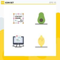 Group of 4 Modern Flat Icons Set for content user design fruit cv Editable Vector Design Elements