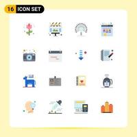 16 Thematic Vector Flat Colors and Editable Symbols of photography marketing data website retrieval Editable Pack of Creative Vector Design Elements