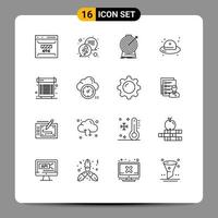 Mobile Interface Outline Set of 16 Pictograms of straw hat fashion text beach target Editable Vector Design Elements