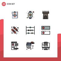 Mobile Interface Filledline Flat Color Set of 9 Pictograms of abacus bbq smart barbecue castle Editable Vector Design Elements