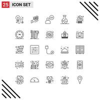 Pictogram Set of 25 Simple Lines of science boiling flask guardar less man Editable Vector Design Elements