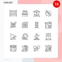 Modern Set of 16 Outlines Pictograph of religious christianity security tools dentist Editable Vector Design Elements