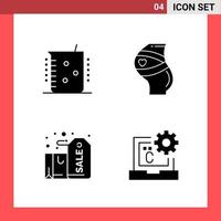 4 Icon Pack Solid Style Glyph Symbols on White Background Simple Signs for general designing vector