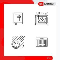 Creative Set of 4 Universal Outline Icons isolated on White Background vector