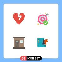 Set of 4 Modern UI Icons Symbols Signs for heart attack spa achievement target chess Editable Vector Design Elements