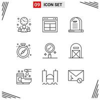 9 Icons Line Style Grid Based Creative Outline Symbols for Website Design Simple Line Icon Signs Isolated on White Background 9 Icon Set vector