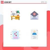 Modern Set of 4 Flat Icons and symbols such as desk flask communication mail love Editable Vector Design Elements