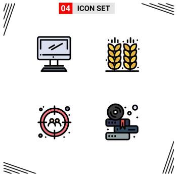 Set of 4 Modern UI Icons Symbols Signs for computer grain imac farm target Editable Vector Design Elements