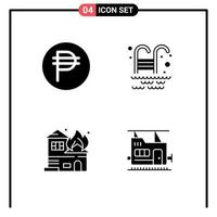 Group of 4 Solid Glyphs Signs and Symbols for philippine fire peso park bullet Editable Vector Design Elements