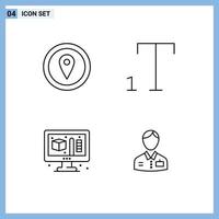 Set of 4 Modern UI Icons Symbols Signs for gps bellboy map marker creative doorman Editable Vector Design Elements