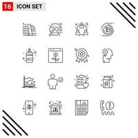 16 User Interface Outline Pack of modern Signs and Symbols of ink bottle marketing decentralized blockchain Editable Vector Design Elements