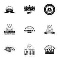 Happy Fathers Day 9 Black Vector Element Set Ribbons and Labels Editable Vector Design Elements