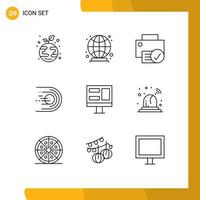 9 User Interface Outline Pack of modern Signs and Symbols of screen light connected flight asteroid Editable Vector Design Elements