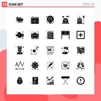 Pictogram Set of 25 Simple Solid Glyphs of dome colony pin base chair Editable Vector Design Elements