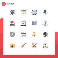 Pack of 16 creative Flat Colors of beach products coding microphone devices Editable Pack of Creative Vector Design Elements