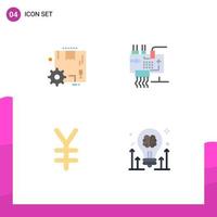 Set of 4 Commercial Flat Icons pack for box currency settings electronics yen Editable Vector Design Elements