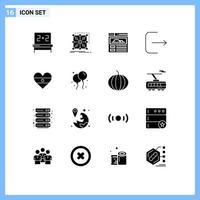 User Interface Pack of 16 Basic Solid Glyphs of bloon heart site flg ui Editable Vector Design Elements