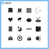 User Interface Pack of 16 Basic Solid Glyphs of bloon heart site flg ui Editable Vector Design Elements