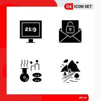 Creative Set of 4 Universal Glyph Icons isolated on White Background vector