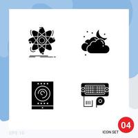 4 Universal Solid Glyph Signs Symbols of atom office physics cloudy streaming Editable Vector Design Elements